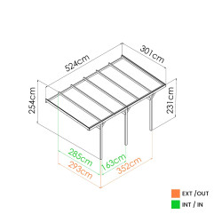 Schéma technique du carport ou pergola adossable Henri avec mesures exactes