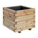 Bac à fleurs carré en bois avec parois horizontale et doublure intérieure