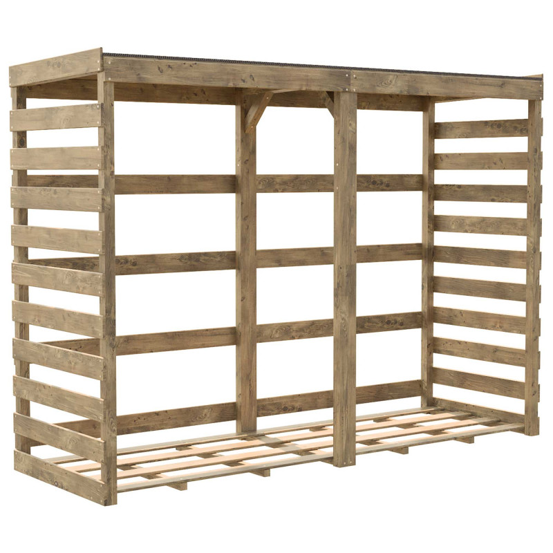 Abri-bûches COLOMBUS XL 174 x 82 x 238 cm en bois traité, vue de 3/4