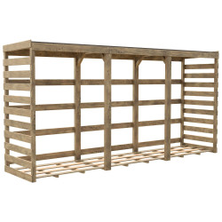 Abri-bûches COLOMBUS XXL 174 x 82 x 356 cm en bois traité, vue de 3/4