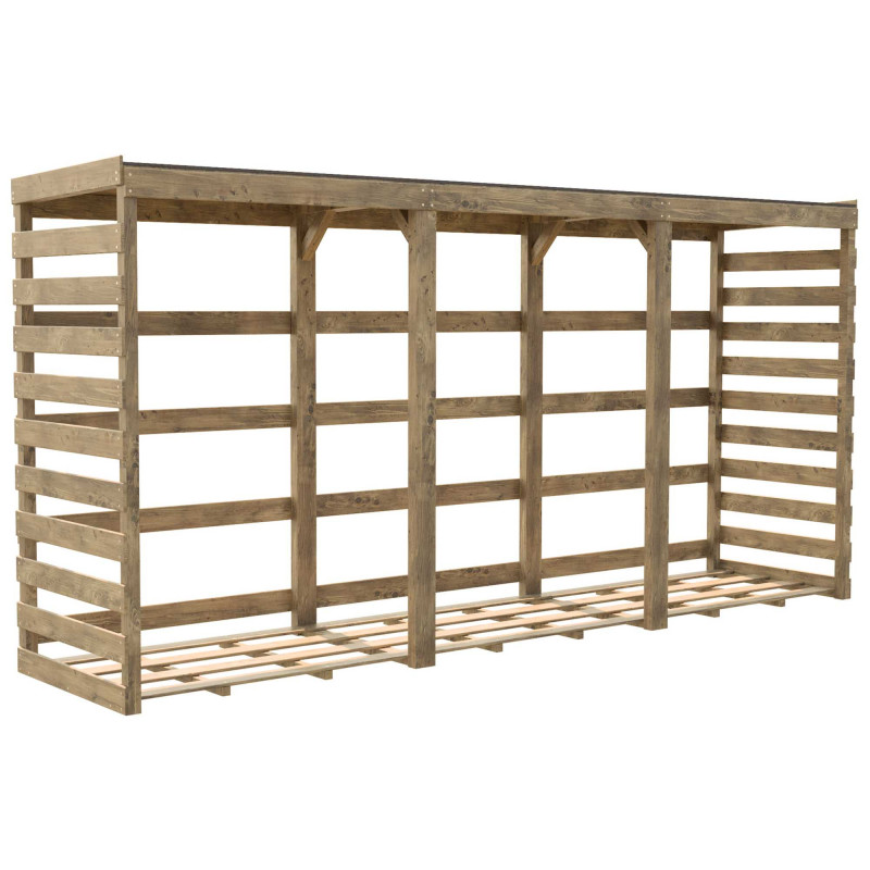 Abri-bûches COLOMBUS XXL 174 x 82 x 356 cm en bois traité, vue de 3/4