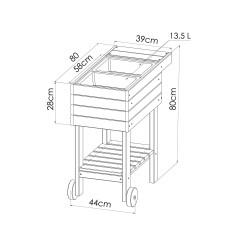 Desserte Potagère en bois sur roues PRUNELLA – 80 x 44,5 x 80 cm 27L