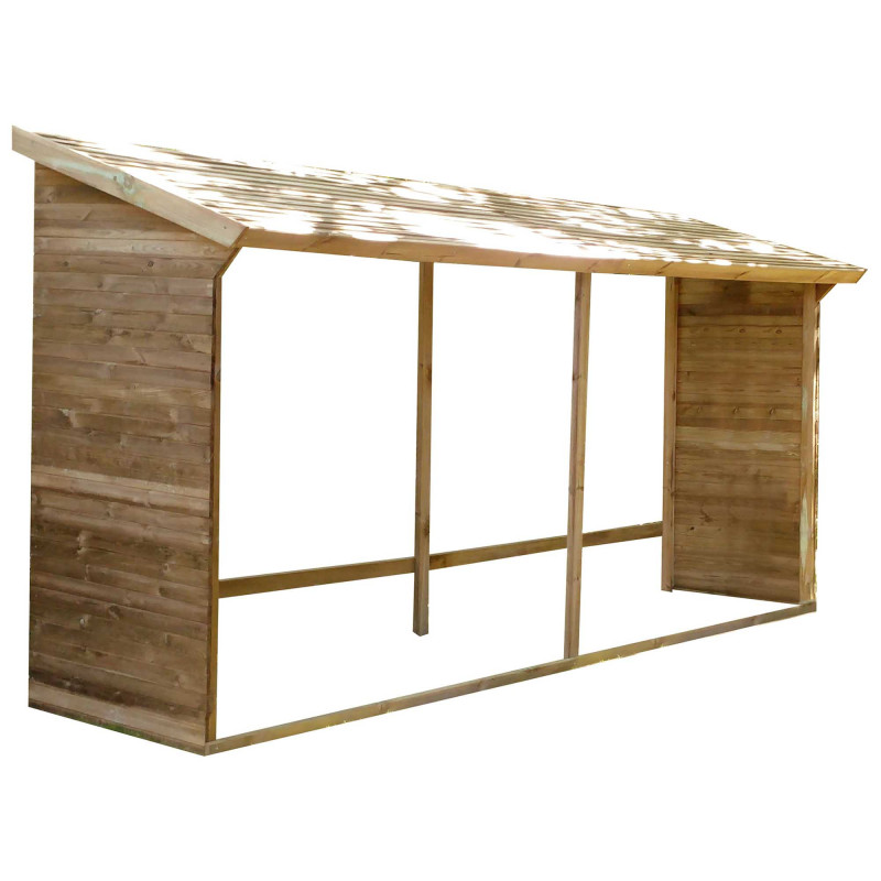 Abri-bûches MEMPHIS XXL 203 x 114,5 x 410 cm en bois traité, vue de 3/4