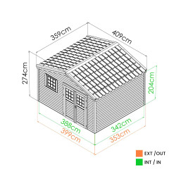 Abri de jardin en bois avec toiture en acier galvanisé SHELTY+  | 13,4 m²