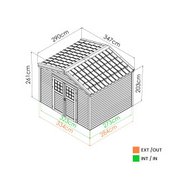 Abri de jardin en bois avec toiture en acier galvanisé SHELTY+ | 8,9 m²