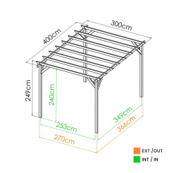 Schéma technique de la pergola MAGDALIE avec mesures exactes