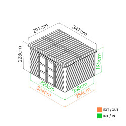 Abri de jardin en bois avec toiture mono-pente en acier galvanisé SHELTY+ MODERN | 8,9 m²