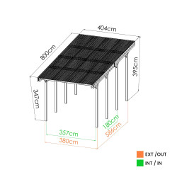 Schéma technique du carport pour véhicule haut camping-car avec mesures exactes