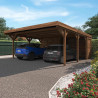Carport double Léon avec annexe en ambiance en extérieur avec deux véhicules garés en dessous