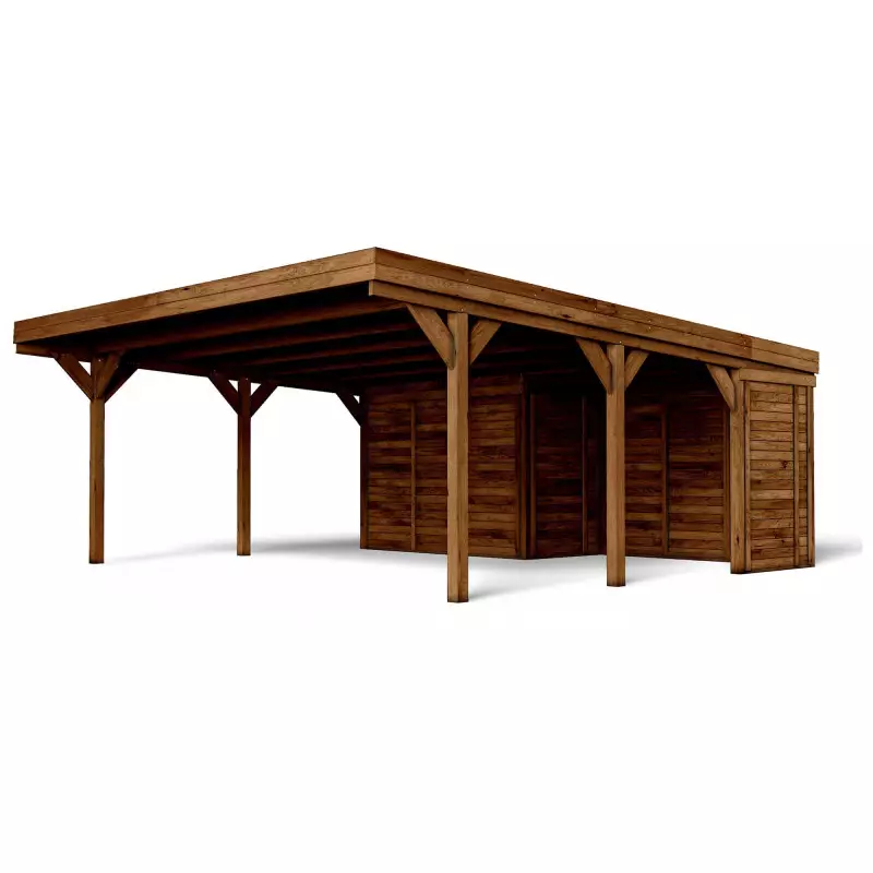 Carport En Bois Cerland Henri 15 M² - Pour 1 Voiture - 512x300x226 Cm - Pin Traité Autoclave