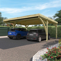 Carport double Victor Modern en ambiance en extérieur avec deux voitures garées en dessous