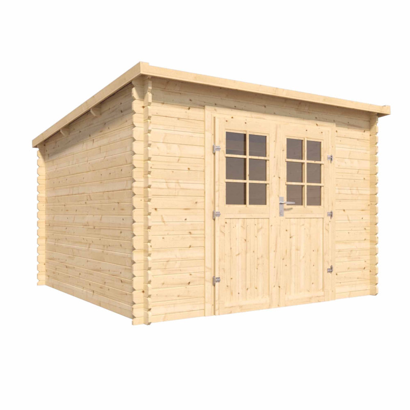 Abri de jardin en bois avec toiture mono-pente en feutre bitumé et serrure inox VALLO MODERN | 7.5m²