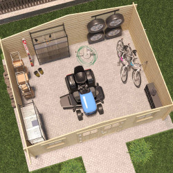 Abri de jardin en bois avec toiture en feutre bitumé et serrure inox STELO | 17,6m²