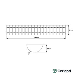 Schéma de la bordure demi rondin enroulée 180 cm avec ses dimensions