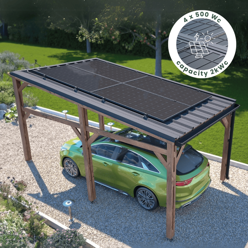 Carport en bois Solaire Elio - 1 voiture - 15,5m² - Garantie 20 ans