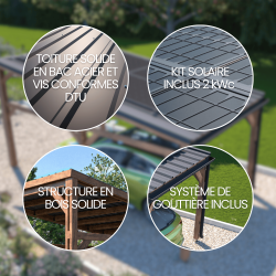 Carport solaire en bois Elio - carport photovoltaïque 1 place 15m² - garantie 20 ans