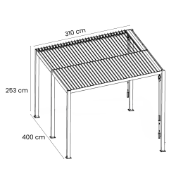 Schéma technique de la pergola bioclimatique SUN avec mesures exactes