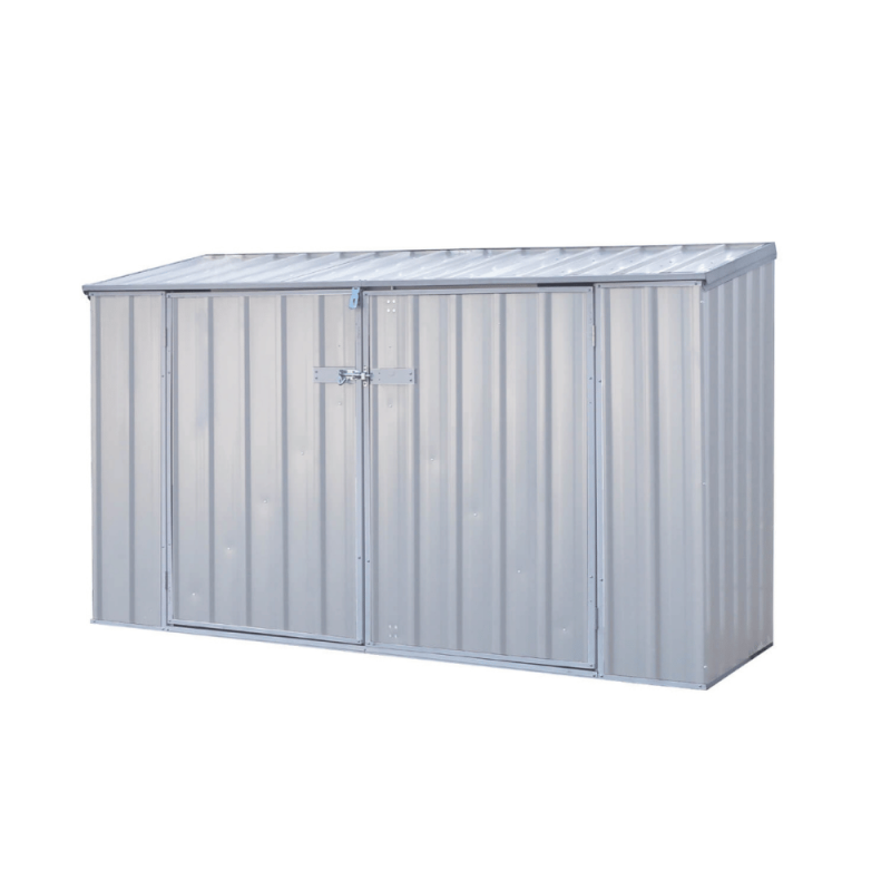 Abri de jardin en métal Cerland Fraser2Bike gris avec porte fermée vue de 3/4