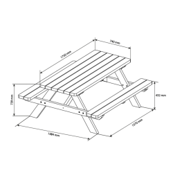 Schéma technique de la table de pique-nique ROBUSTE avec ses dimensions