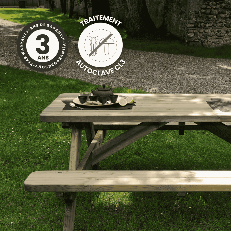 Ensemble table de pique-nique d'extérieur - Banc en bois et acier