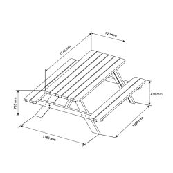 Schéma technique de la table de pique-nique FESTIN avec dimensions