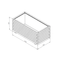 Schéma technique du bac à fleurs rectangle stockholm avec ses dimensions exactes