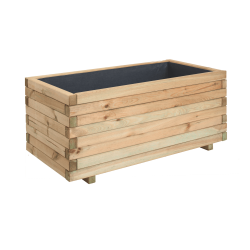 Bac à fleurs rectangulaire en bois avec doublure intérieure et parois horizontale