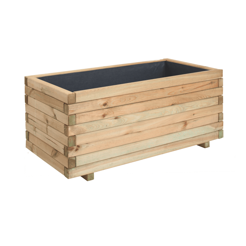 Bac à fleurs rectangulaire en bois avec doublure intérieure et parois horizontale