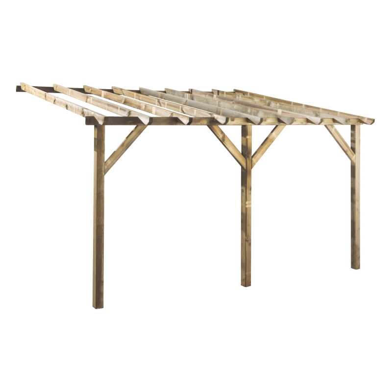 Pergola adossable ETRETAT sur fond blanc, vue de 3/4