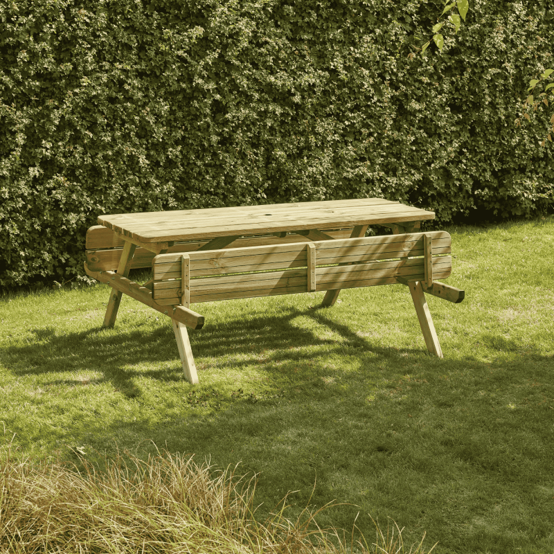 Bac à Sable 4 En 1 FANTASK 120x120 Cm – Avec Banc Pliable, Table De Pique-nique, Toit Pare-soleil Réglable (34-129 Cm), 2 Lavabos, Couvercle, Bâche, En Bois De Sapin