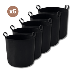 Lot de 5 sacs de plantation en feutre géotextile ø 40 cm Noir vue de face sur fond blanc
