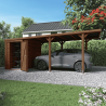 Carport Léon avec annexe en ambiance en extérieur avec un véhicule garé en dessous et la porte de l'annexe ouverte