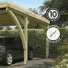 Zoom sur le carport double Victor Modern avec des icônes détaillant la garantie et le traitement du produit