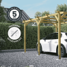 Zoom sur le carport Henri avec des icônes détaillant la garantie et le traitement du produit