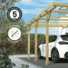 Zoom sur le carport adossable Henri avec des icônes détaillant la garantie et le traitement du produit