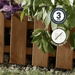 Bordure PANORAMA mise en situation avec icônes signalant sa garantie et son traitement