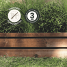 Bordure en bois LIGN Z mise en situation avec des icônes signalant la garantie et le traitement du produit