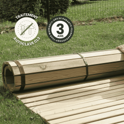 Chemin Matéa mis en situation avec des icônes signalant son traitement et sa garantie