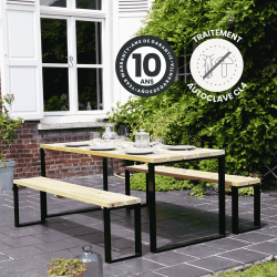 Table de jardin avec bancs - Bois et Métal - Blakea