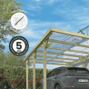 Zoom sur le carport Jean avec des icônes détaillant la garantie et le traitement du produit