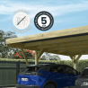 Zoom sur le carport double Victor design avec des icônes détaillant la garantie et le traitement du produit