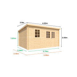 Abri de jardin en bois avec toiture mono-pente en feutre bitumé et serrure inox  VALLO MODERN | 8,4m²