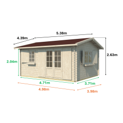 Abri de jardin en bois avec toiture en ardoise rouge - porte et fenêtres double vitrage ELISTA | 17,5m²