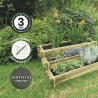 Zoom sur le carré potager ANGELIC 154L, avec des icônes signalant sa garantie, son traitement et son géotextile i