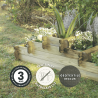 Zoom sur le carré potager podium ANGELIC, avec des icônes indiquant sa garantie, son traitement et le géotextile inclus