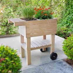 Desserte potagère PRUNELLA mise en situation fleurie sur une terrasse