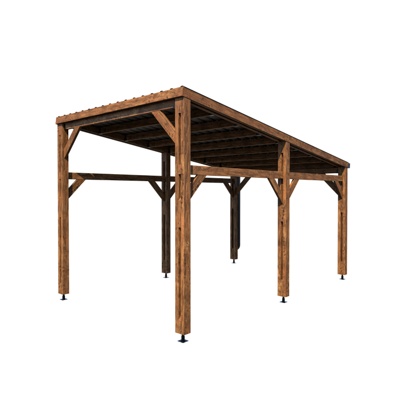 Structure carport en bois Elio, vue de 3/4