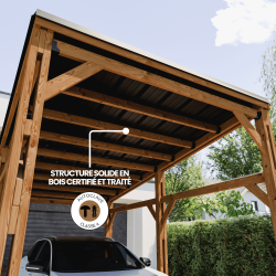 Structure carport en bois Elio en situation vue du dessous focus sur le traitement autoclave 4