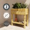 Carré potager sur pieds Paprika 50L avec des icônes signalant sa garantie, son traitement et son géotextile inclus