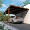 Carport adossable Victor, ambiance avec une voiture garée en dessous, adossé a une maison moderne
